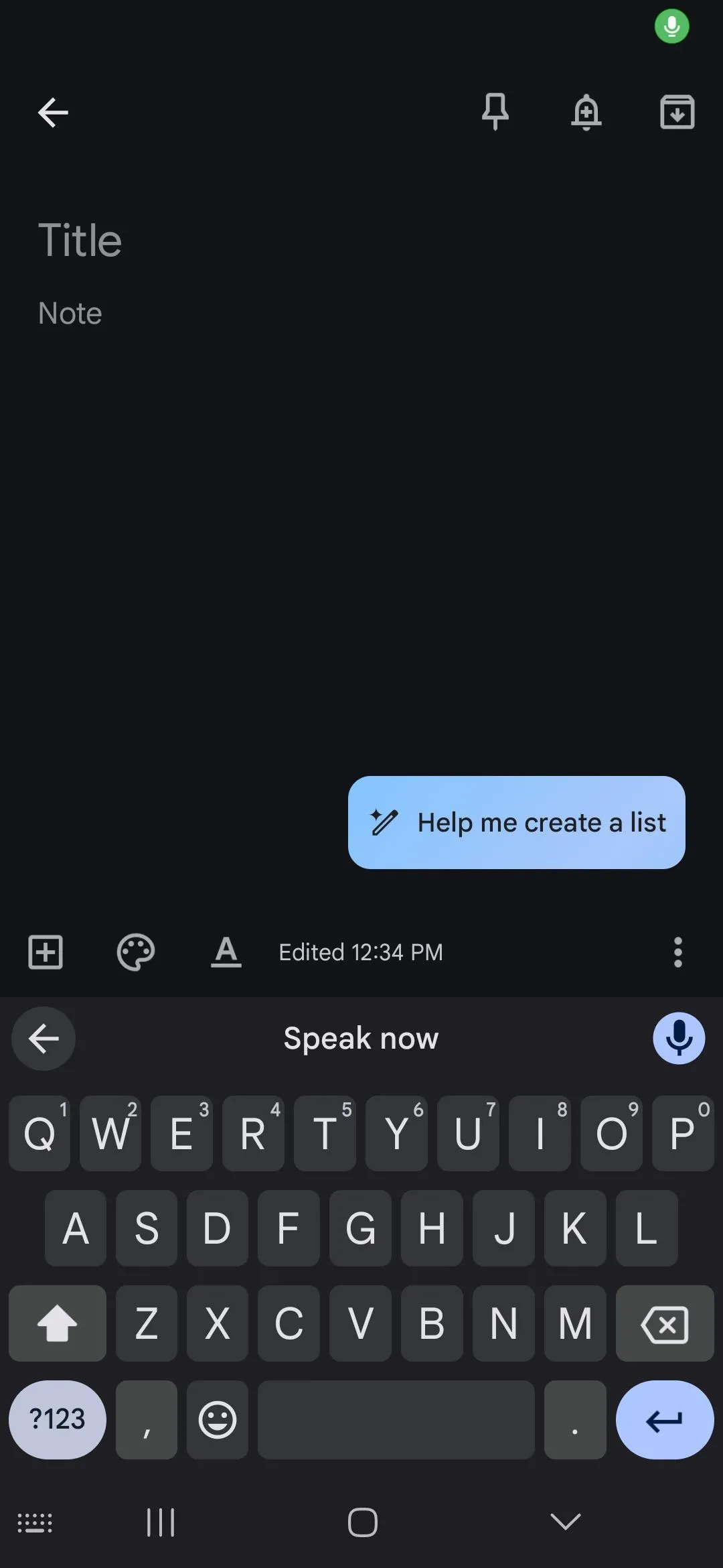 Màn hình hiển thị &quot;Speak now&quot; khi kích hoạt tính năng nhập liệu bằng giọng nói trên Android