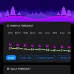 Màn hình iPhone hiển thị dự báo thời tiết Orlando của Carrot Weather với lời nhận xét hài hước, châm biếm từ AI.