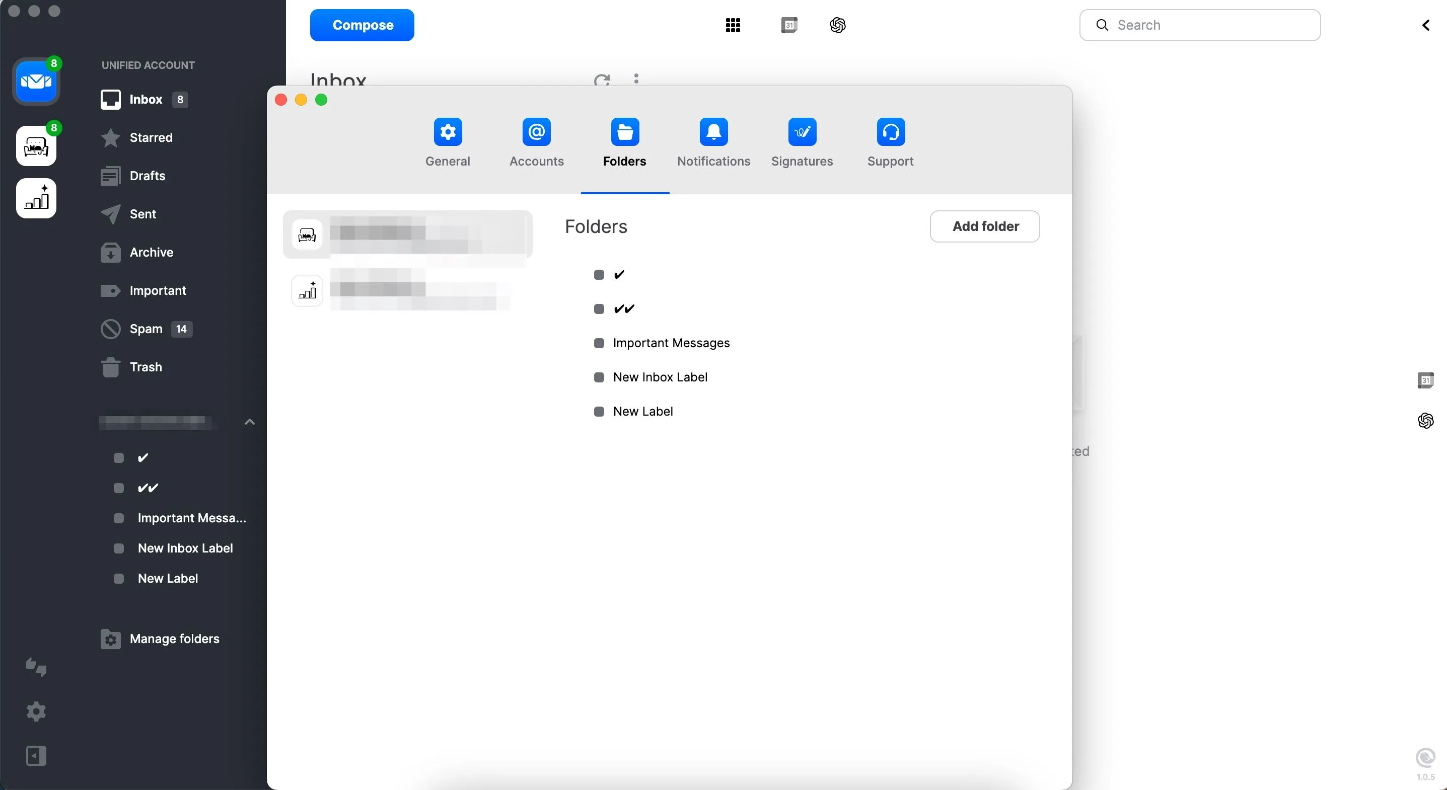 Màn hình quản lý thư mục trong Mailbird giúp tổ chức email hiệu quả