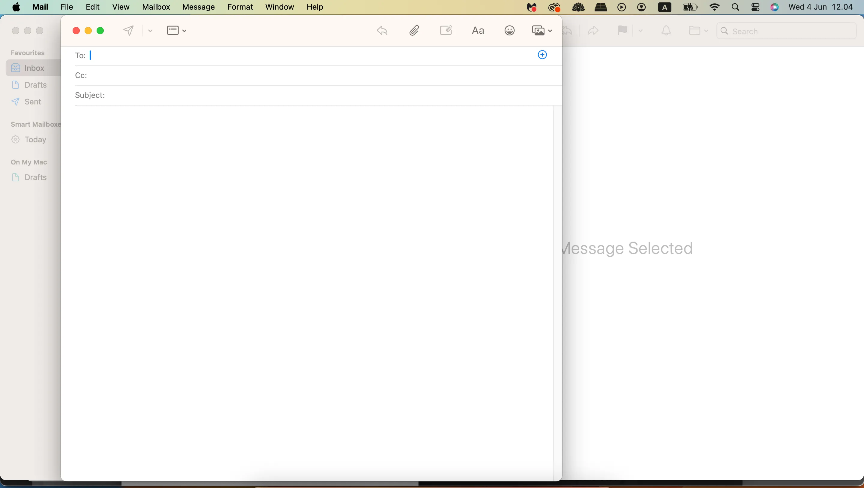 Màn hình soạn thảo email trong ứng dụng Apple Mail, minh họa giao diện khi người dùng viết thư.