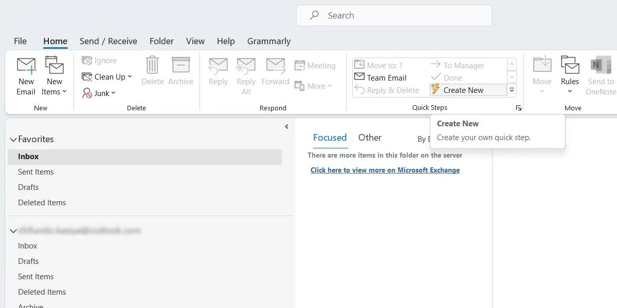 Màn hình tạo Bước nhanh (Quick Step) mới trong Outlook trên Windows để tự động hóa tác vụ email