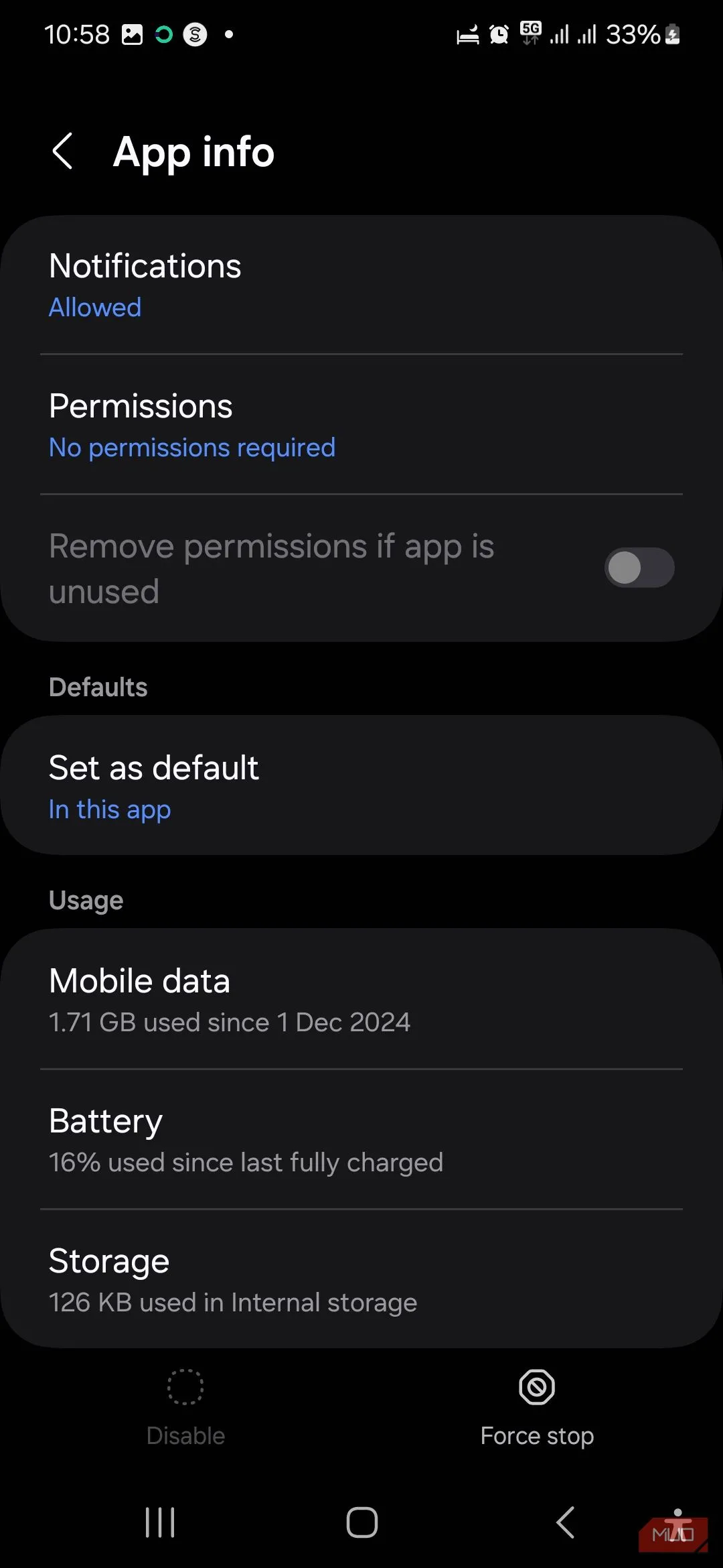Màn hình tùy chọn Bộ nhớ (Storage) cho cài đặt USB (USBSettings) trong ứng dụng hệ thống