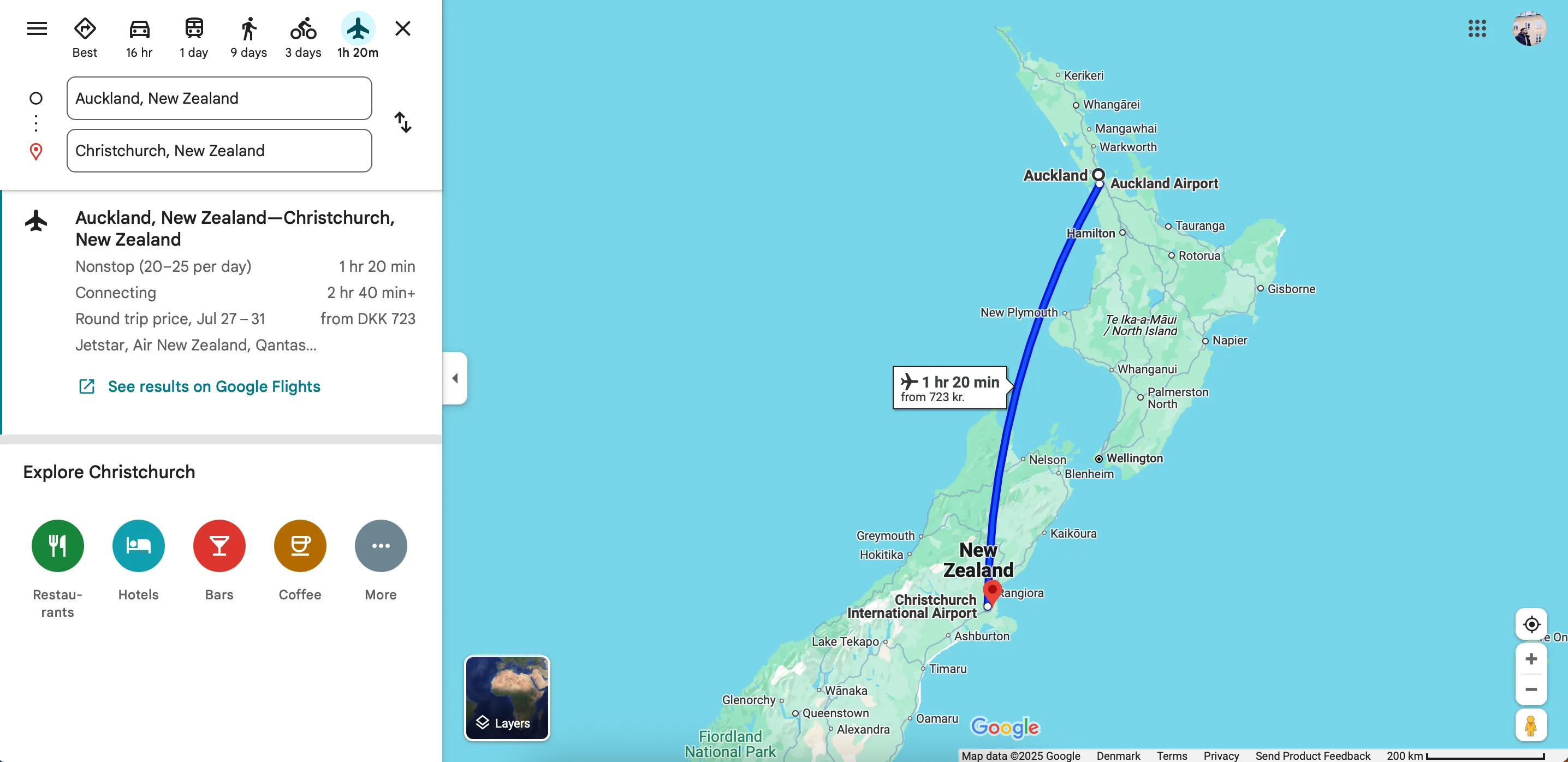 Màn hình ứng dụng Google Maps hiển thị các tùy chọn tìm kiếm chuyến bay, cho phép người dùng dễ dàng lên kế hoạch di chuyển đường dài trực tiếp từ ứng dụng.