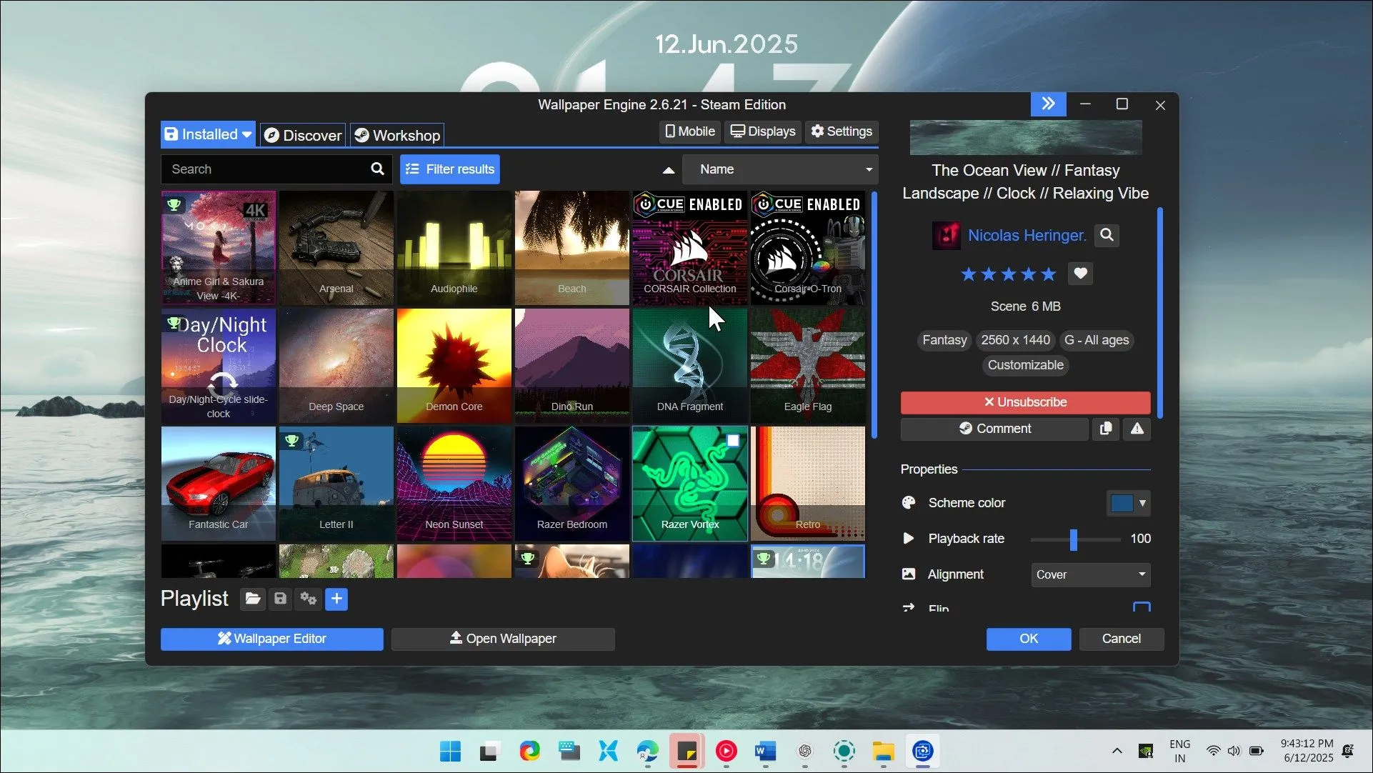Màn hình Windows 11 hiển thị hình nền động tuyệt đẹp được tạo bởi Wallpaper Engine, mang lại trải nghiệm cá nhân hóa độc đáo.