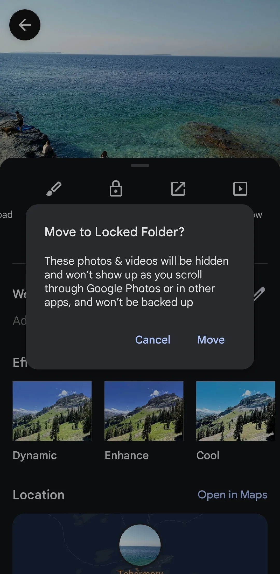 Màn hình xác nhận chuyển ảnh vào Thư mục bị khóa (Locked Folder)