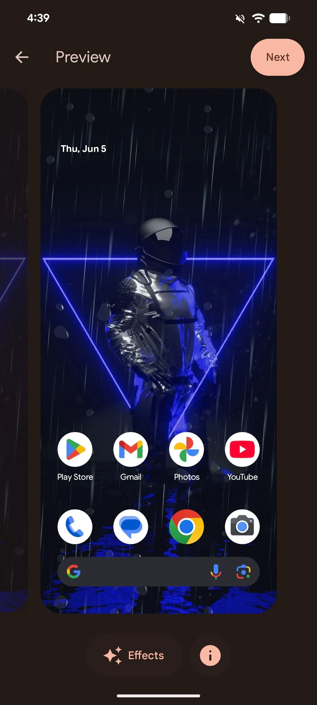 Màn hình xem trước hình nền sau khi áp dụng hiệu ứng trên Android 16.