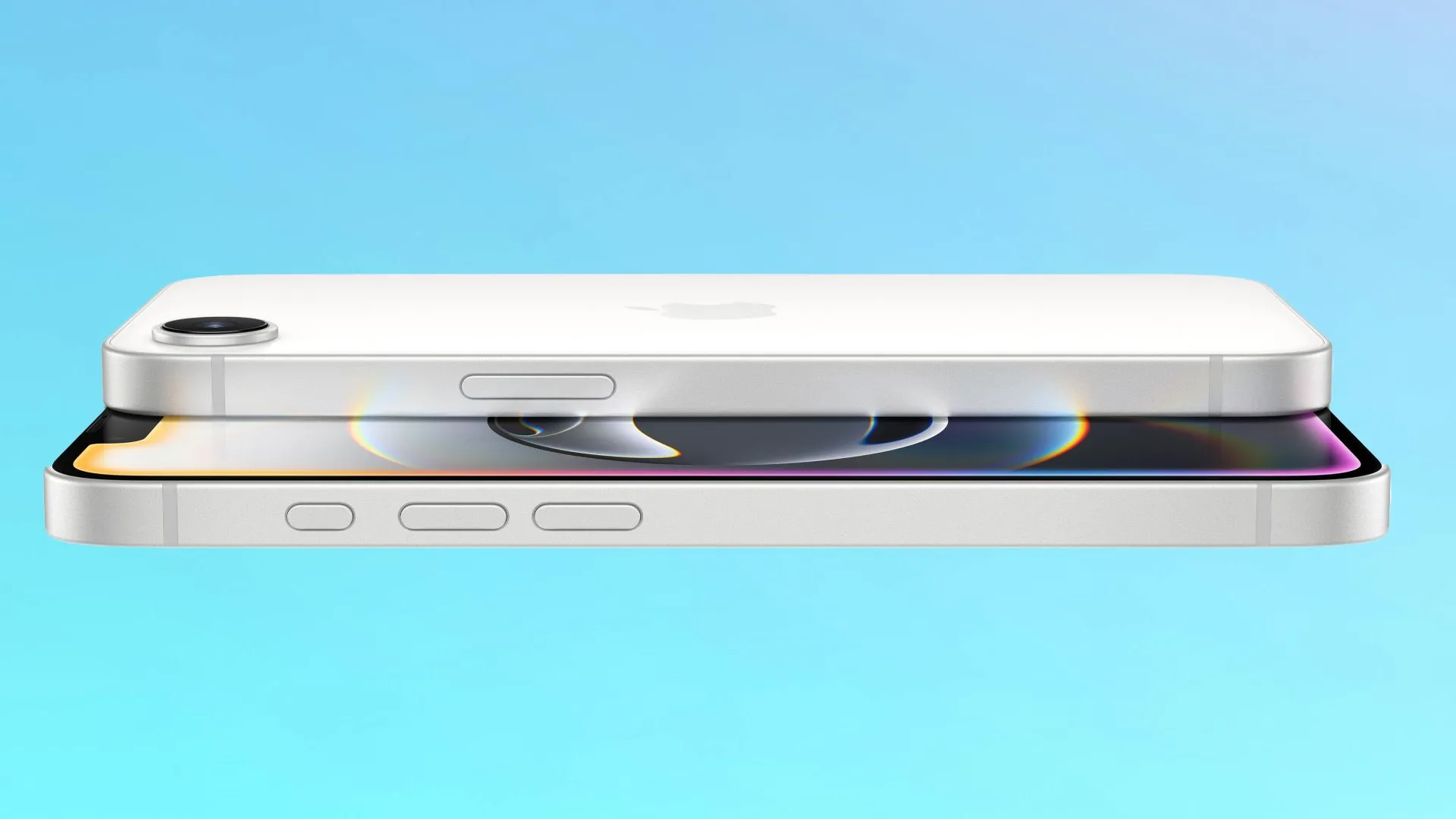 Mặt trước và mặt sau của iPhone 16e với thiết kế tối giản, nổi bật.