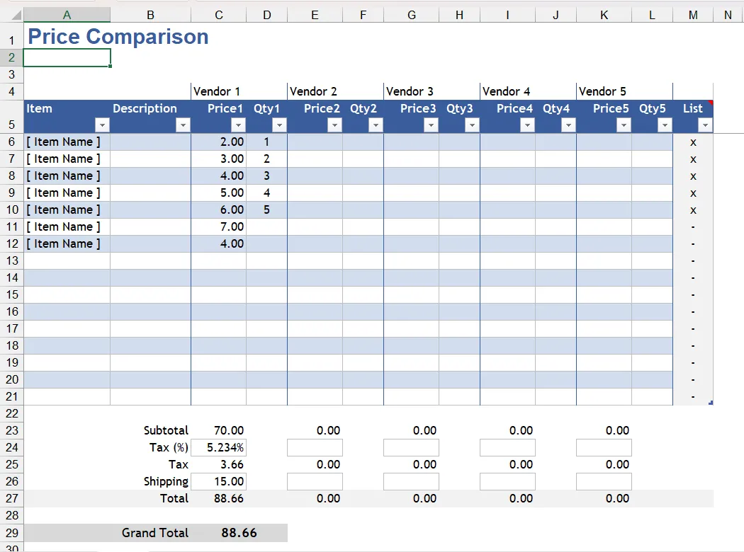 Mẫu Excel so sánh giá giúp người dùng đưa ra quyết định mua sắm thông minh.