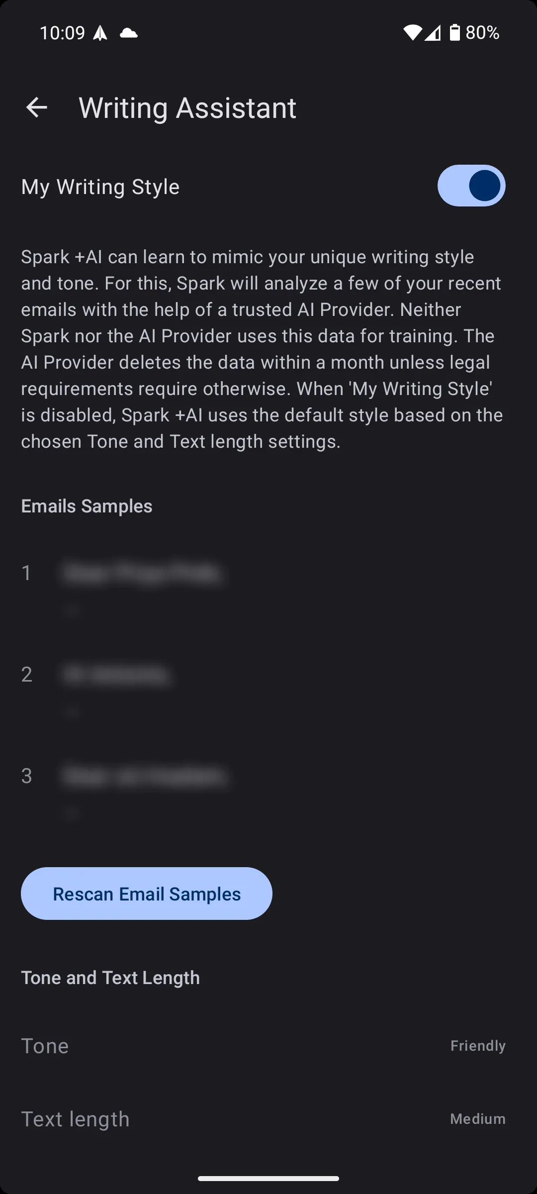 Mẫu trợ lý viết của Spark Mail, hỗ trợ tạo nội dung email