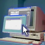 Máy tính cũ chạy hệ điều hành cổ điển với hai trình duyệt web đang hoạt động, minh họa sự đa dạng và phát triển của các trình duyệt Windows.