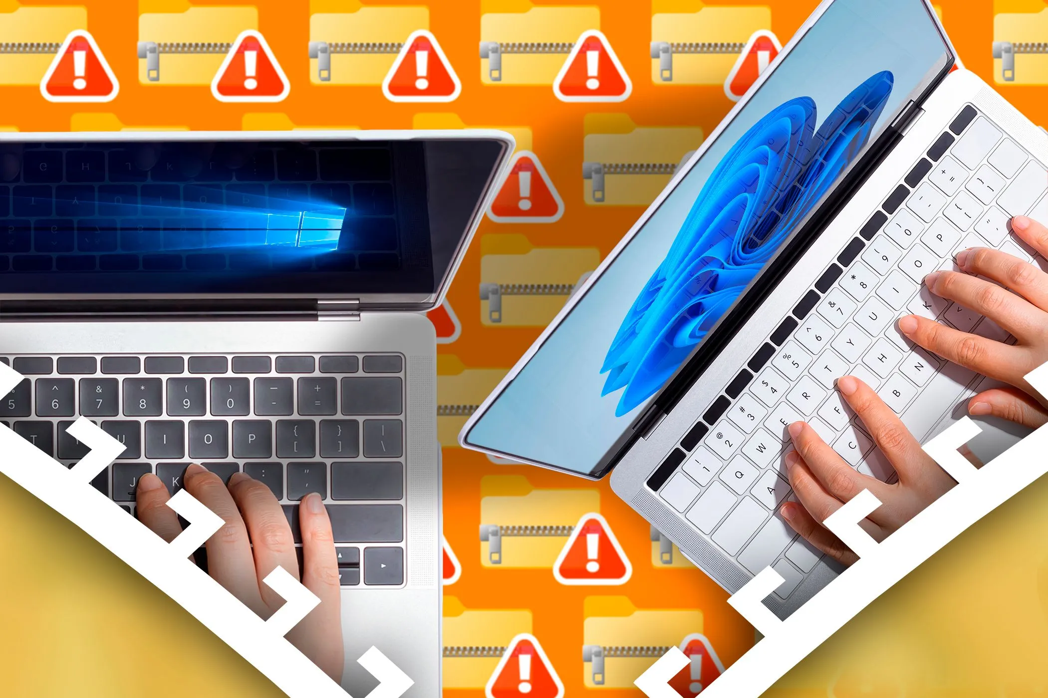 Máy tính xách tay Windows 10 và Windows 11 cùng nhiều biểu tượng tệp nén bị cảnh báo trong nền