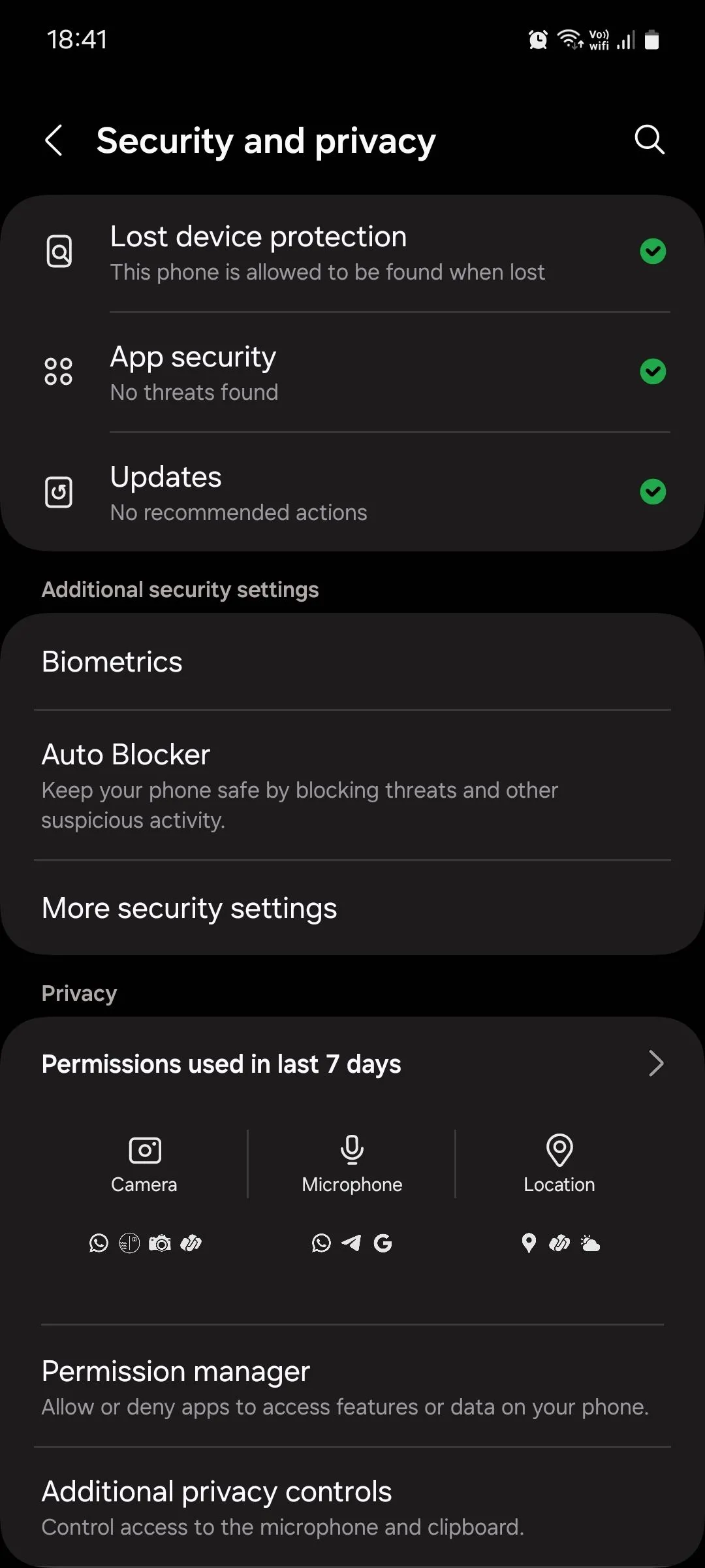 Menu Bảo mật và quyền riêng tư trong Samsung One UI