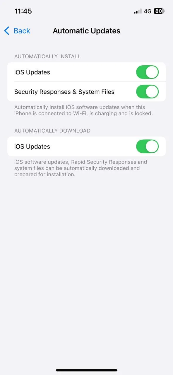 Menu cài đặt cập nhật phần mềm iOS tự động
