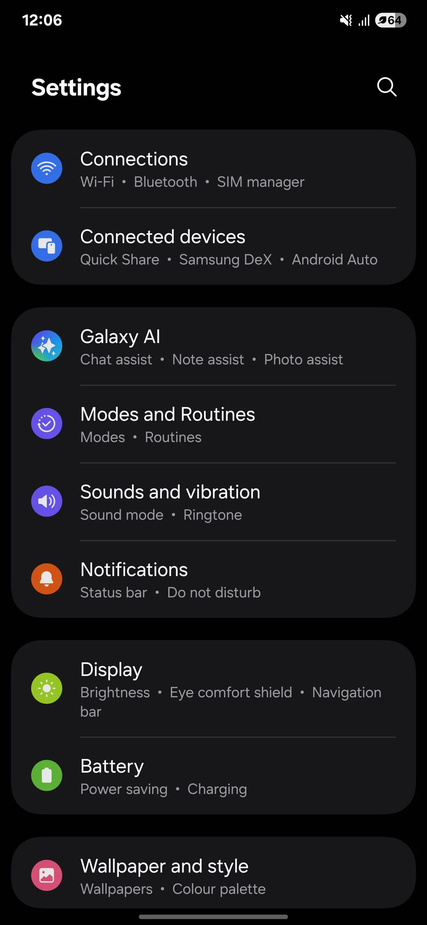 Menu cài đặt chung trên Samsung S25 Ultra.