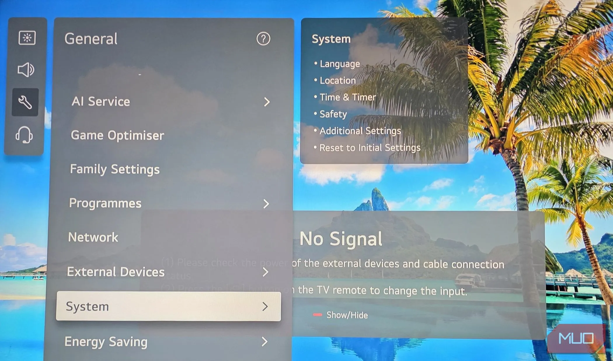 Menu cài đặt chung và quyền riêng tư trên Smart TV LG