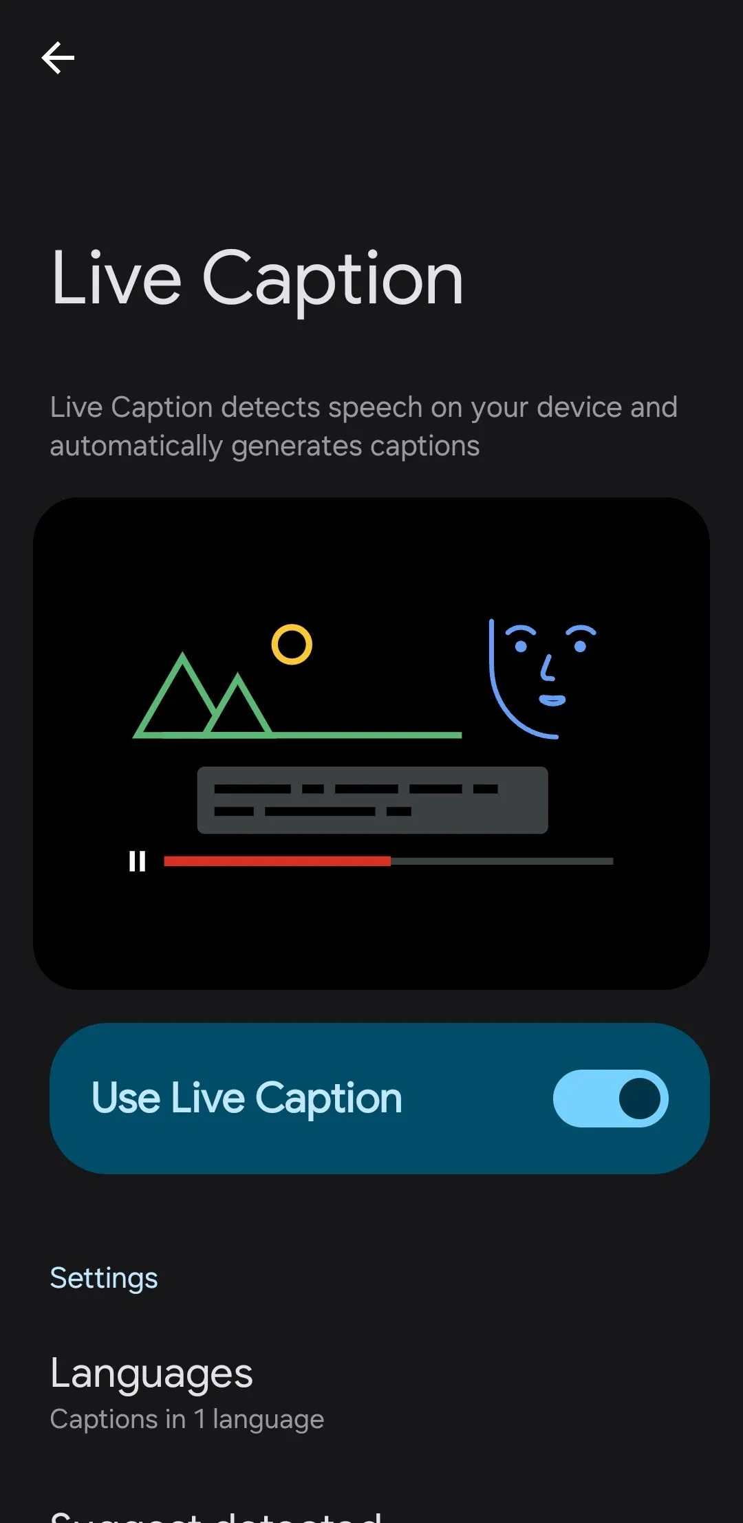 Menu cài đặt phụ đề trực tiếp (Live Caption) trên Android
