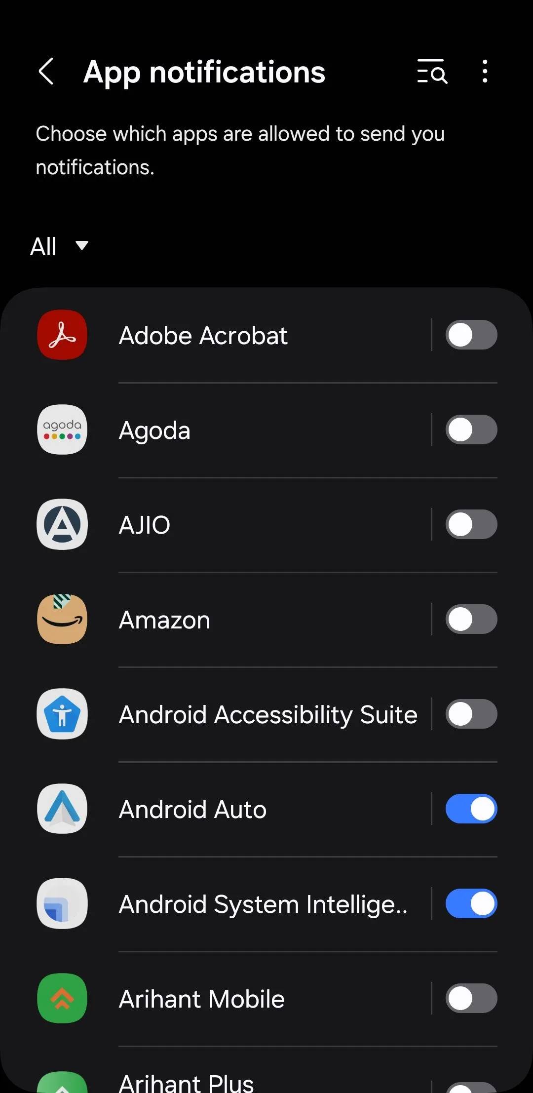 Menu cài đặt thông báo ứng dụng trên điện thoại Android
