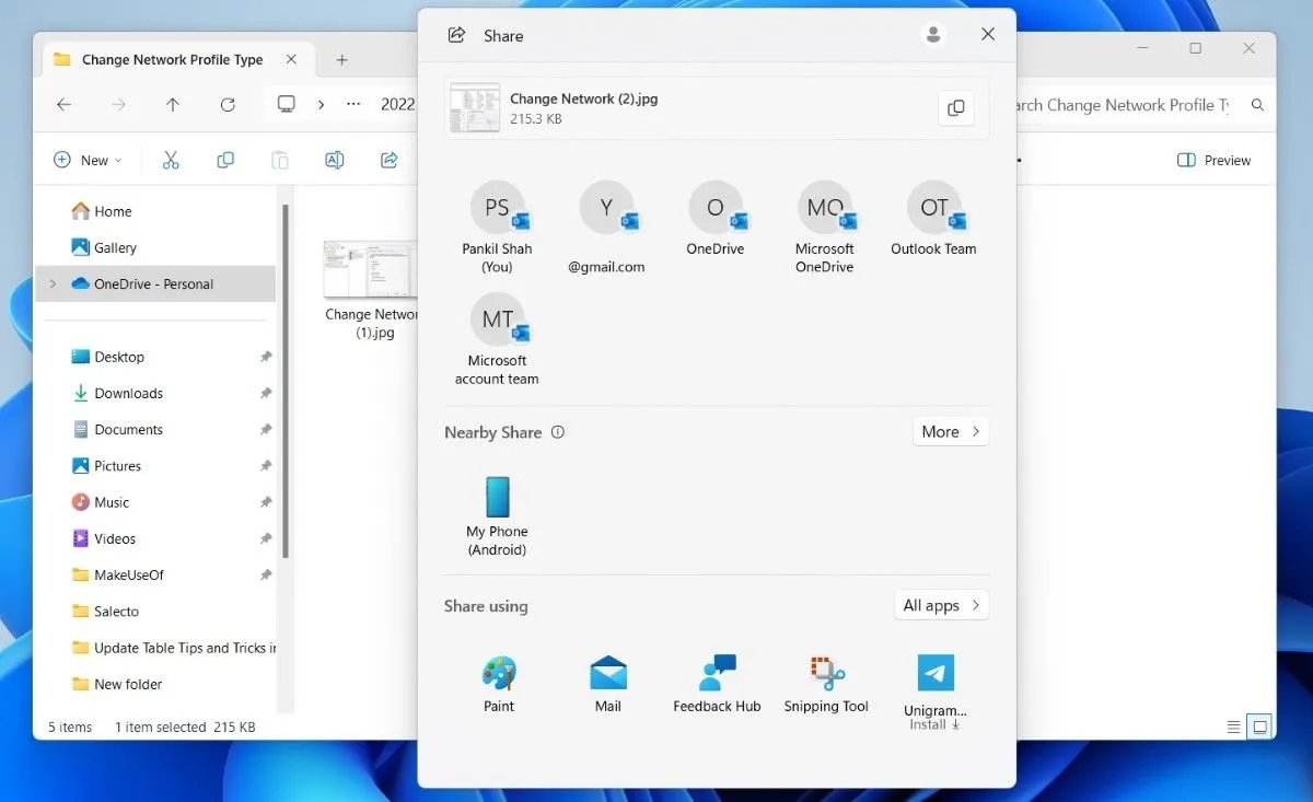 Menu chia sẻ trong File Explorer Windows 11, tiện lợi cho việc gửi tệp
