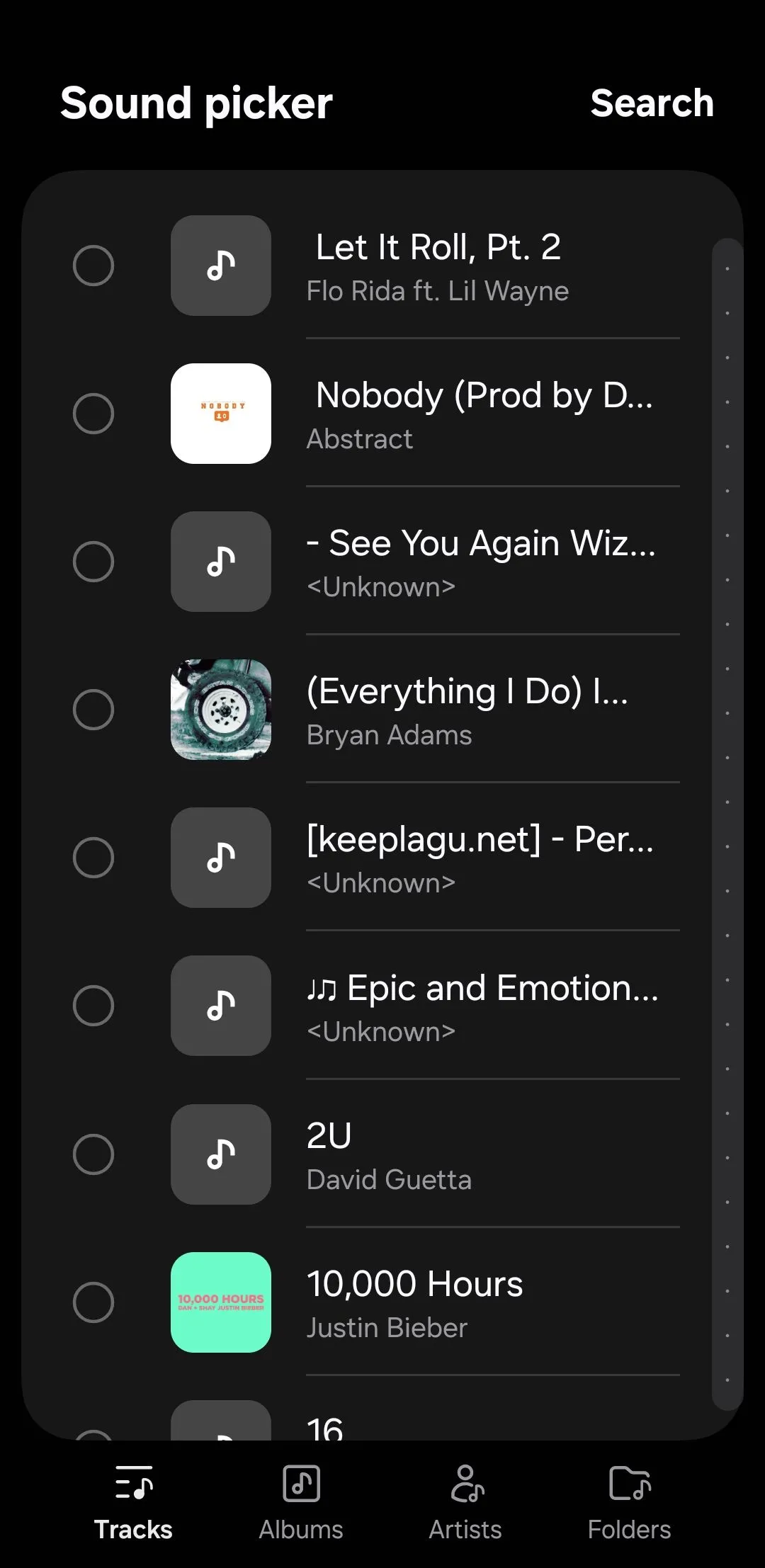 Menu chọn nhạc nền (Soundtrack) trong Samsung Studio, với các thể loại nhạc được phân loại như Funny, Happy, Lounge.