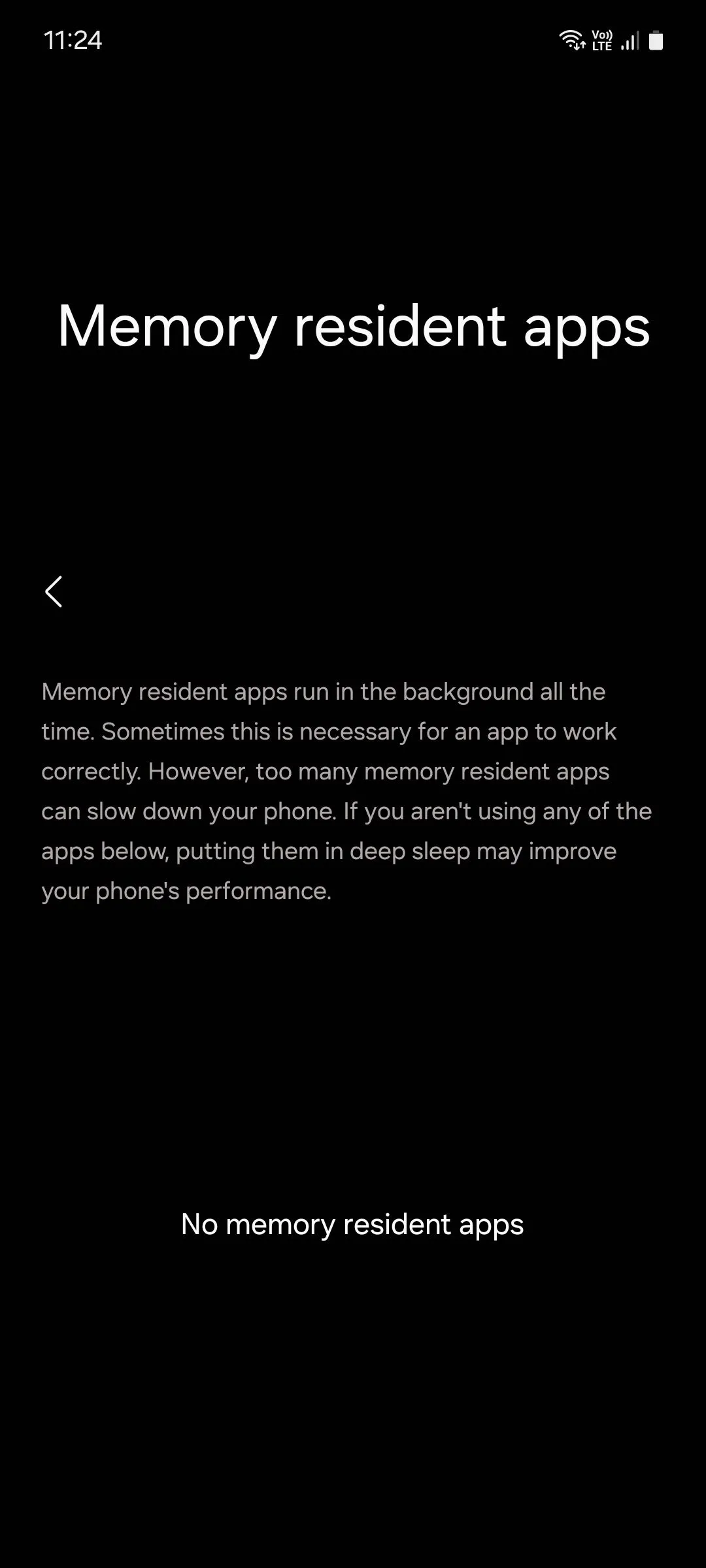 Menu quản lý ứng dụng bộ nhớ thường trú (Memory resident apps) trên Samsung