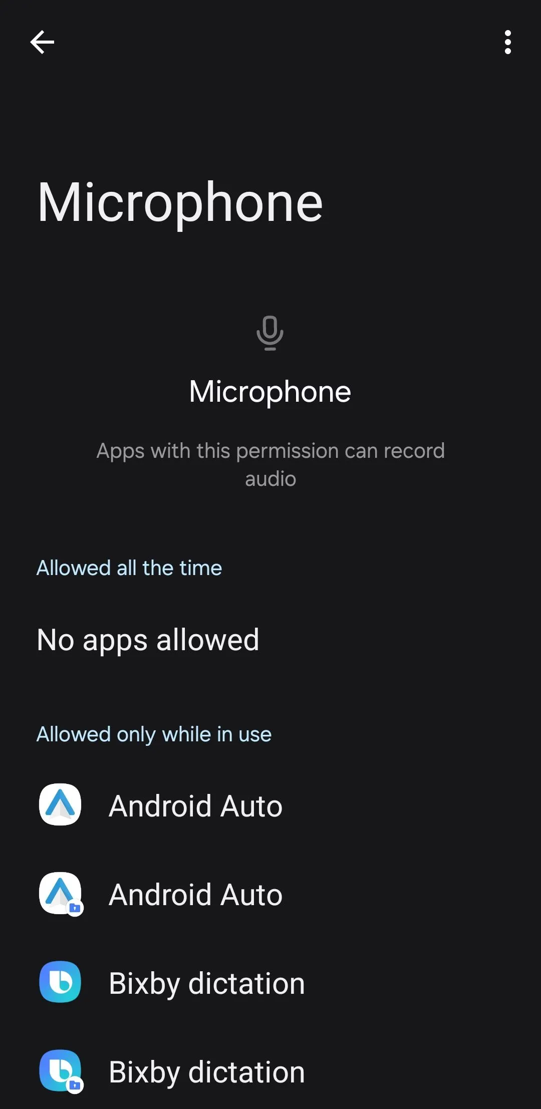 Menu quyền truy cập micro trên Android