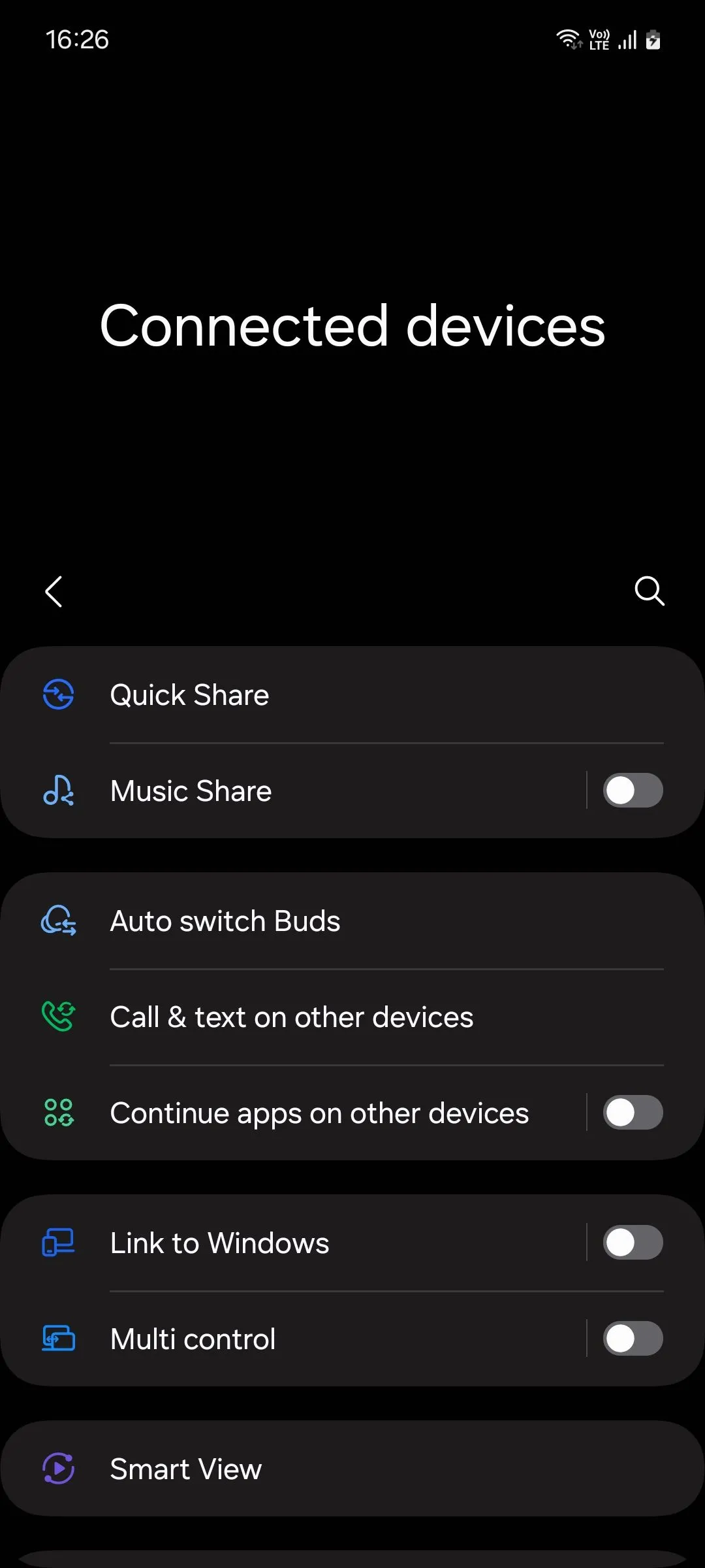 Menu Thiết bị được kết nối trong Cài đặt One UI 6.1 để truy cập Quick Share