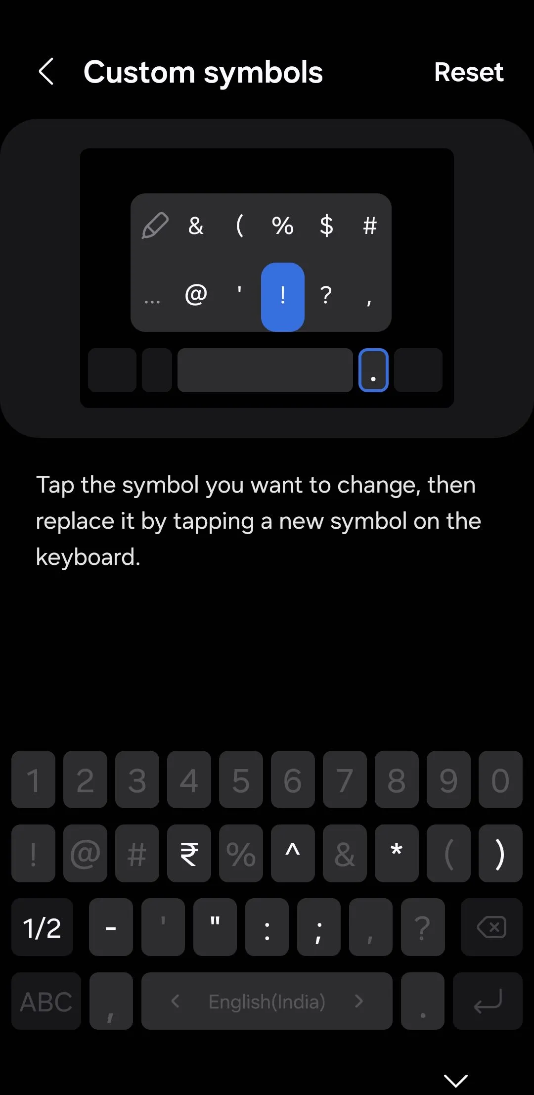Menu tùy chỉnh biểu tượng và ký hiệu trên bàn phím Samsung của điện thoại Galaxy