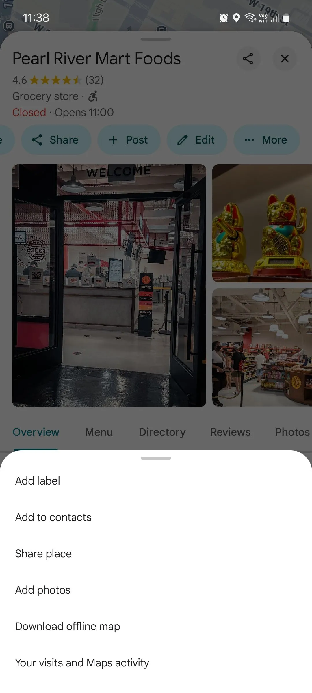 Menu tùy chọn thêm nhãn địa điểm trên Google Maps