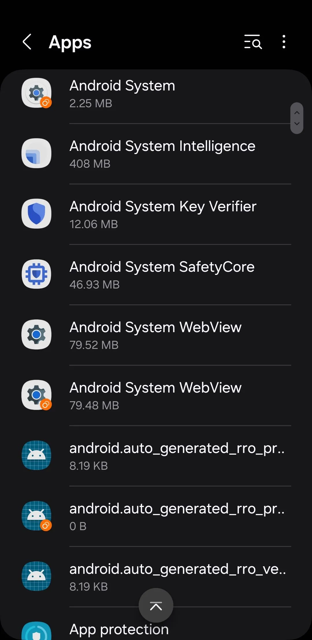 Menu Ứng dụng trên điện thoại Android, nơi bạn có thể tìm và quản lý SafetyCore