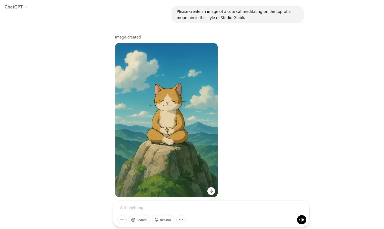 Mèo thiền định phong cách Studio Ghibli được tạo bởi ChatGPT GPT-4o