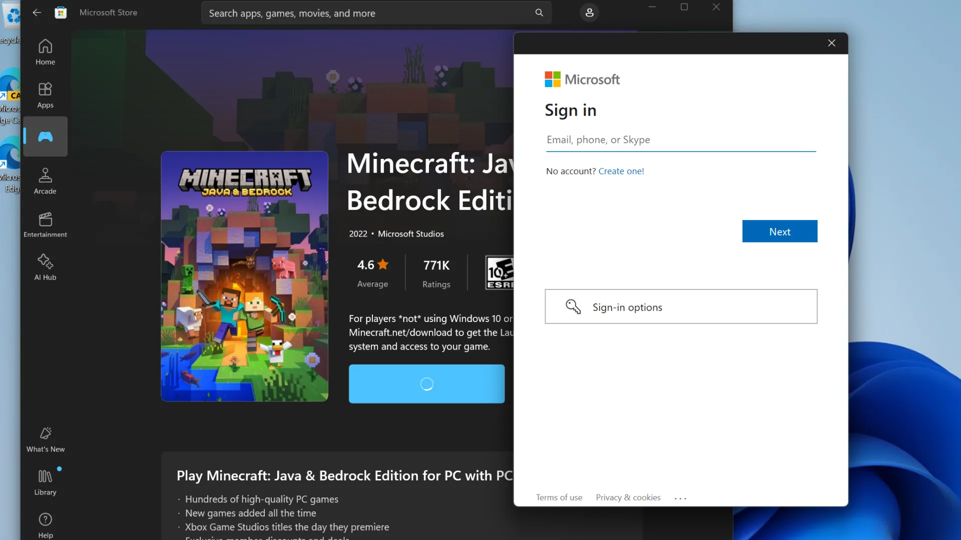 Microsoft Store yêu cầu đăng nhập tài khoản Microsoft để hoàn tất giao dịch mua