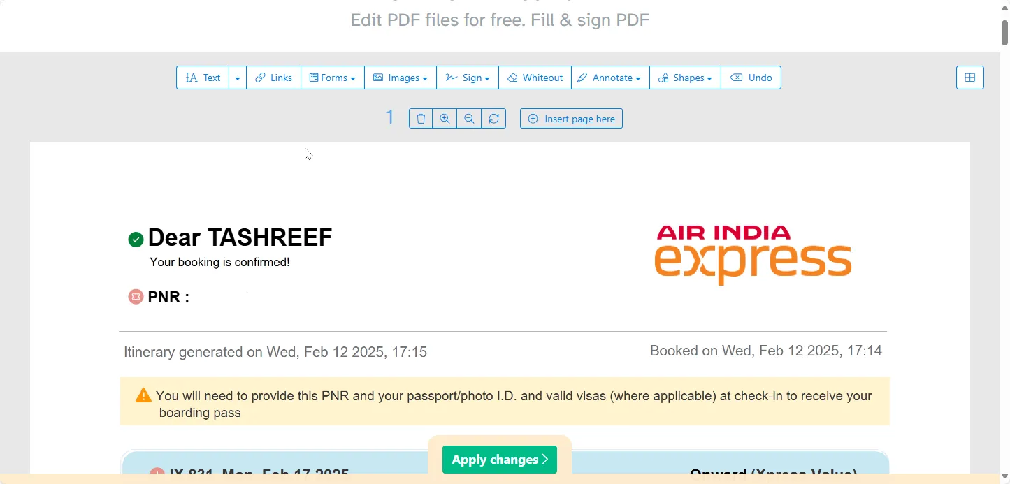 Minh họa giao diện Sejda PDF Editor khi chỉnh sửa văn bản PDF trực tuyến