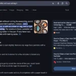 Minh họa Google AI Overview trả lời câu hỏi "Cách làm sạch chảo gang" với thông tin mâu thuẫn