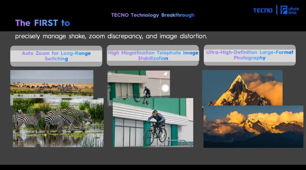 Minh họa tính năng ống kính telephoto lăng kính kép Tap Any Zoom của Tecno