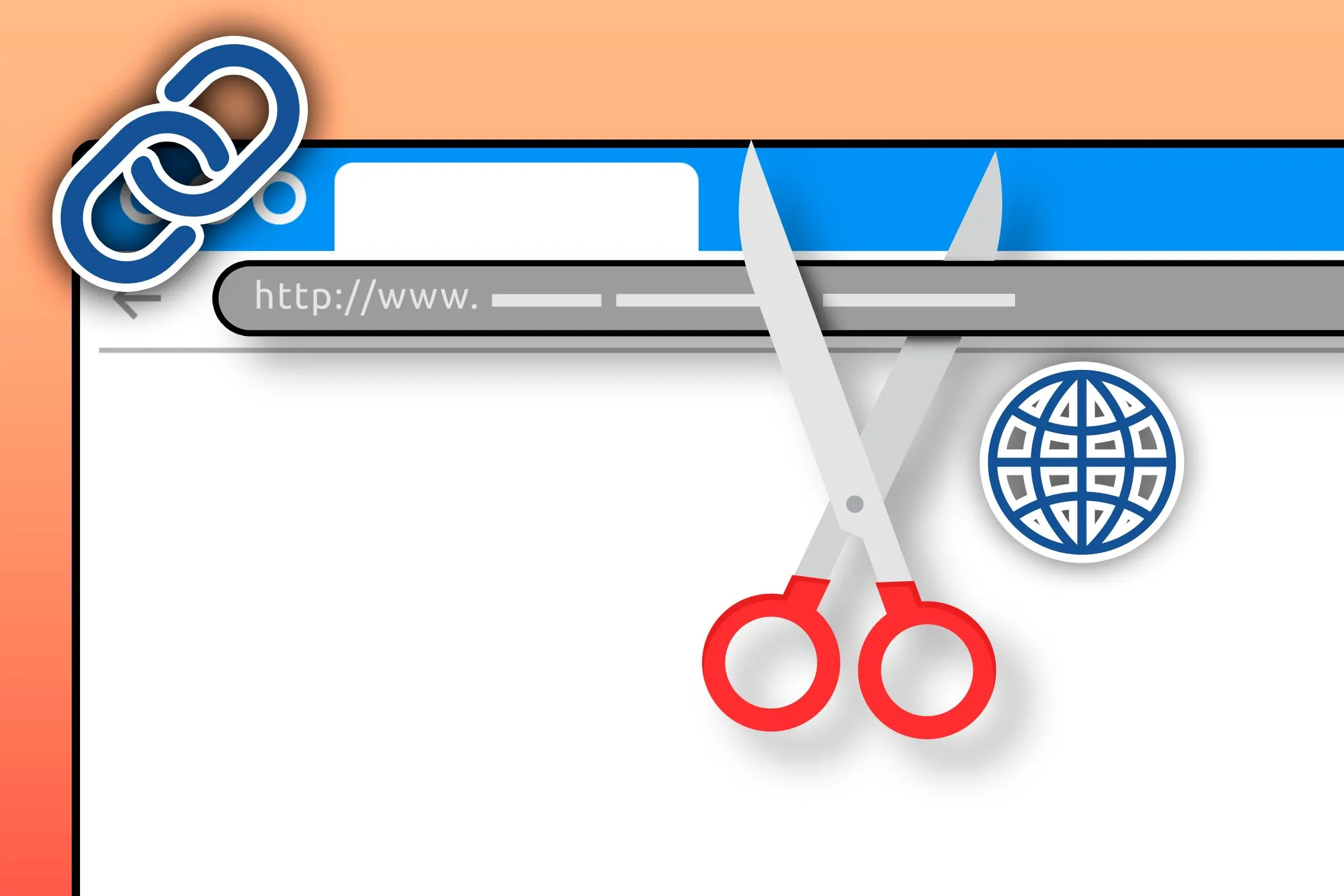 Minh họa trình duyệt web đang rút gọn một đường link dài thành ngắn gọn để che giấu đích đến tiềm ẩn nguy hiểm.