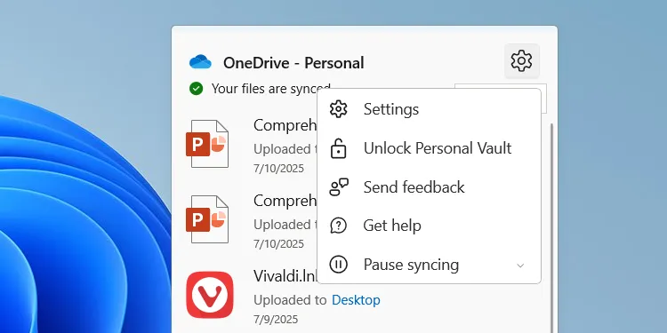 Mở cài đặt OneDrive từ thanh tác vụ trên Windows 11
