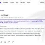 Mô tả chi tiết về tên miền độc hại WP3.XYZ và hoạt động tấn công malware trên WordPress từ báo cáo của c/side