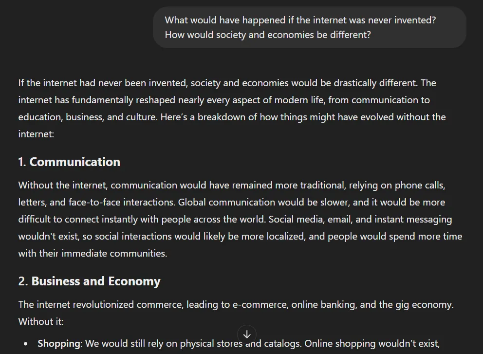Mô tả prompt suy nghĩ phản thực tế cho AI về một thế giới không có Internet