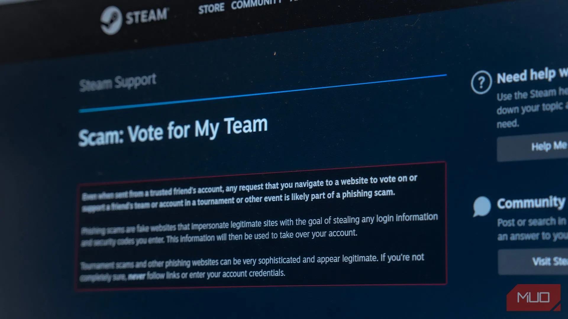 Mô tả trang hỗ trợ Steam về các hình thức lừa đảo phổ biến