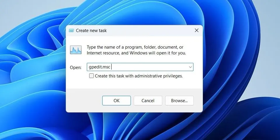 Mở ứng dụng mới gpedit.msc từ Task Manager