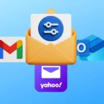 Một hộp thư điện tử với biểu tượng bộ lọc, thể hiện các dịch vụ email phổ biến như Gmail, Yahoo Mail và Outlook, minh họa cho việc quản lý email phụ khi mua sắm ẩn danh.