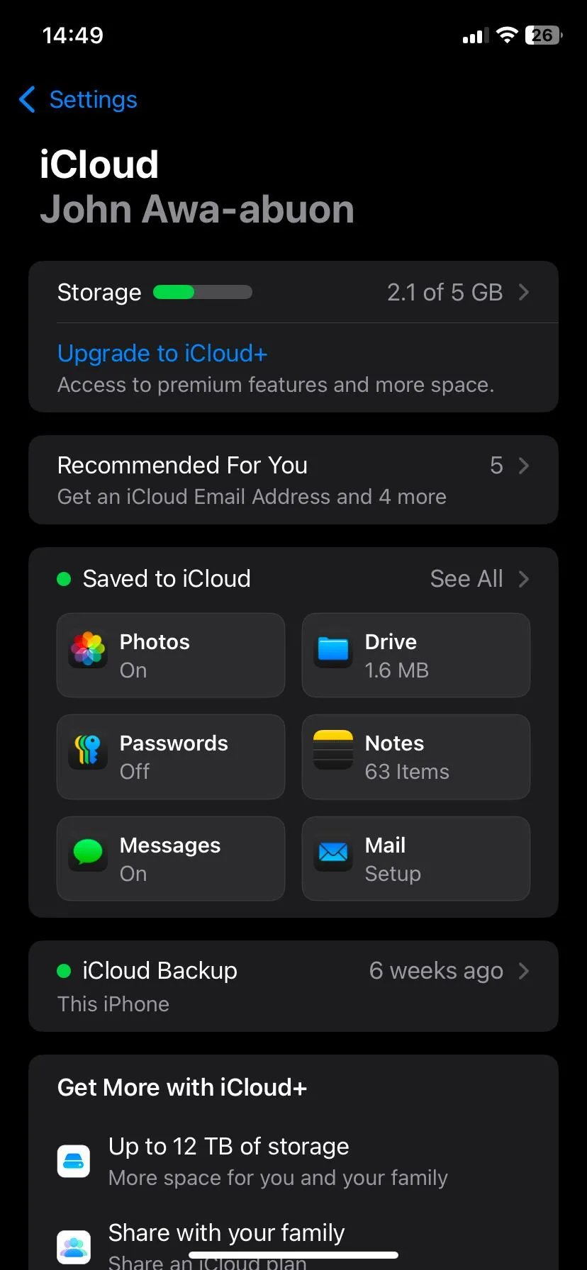 Mục Ảnh trong cài đặt iCloud trên iOS với tùy chọn Tối ưu hóa dung lượng iPhone