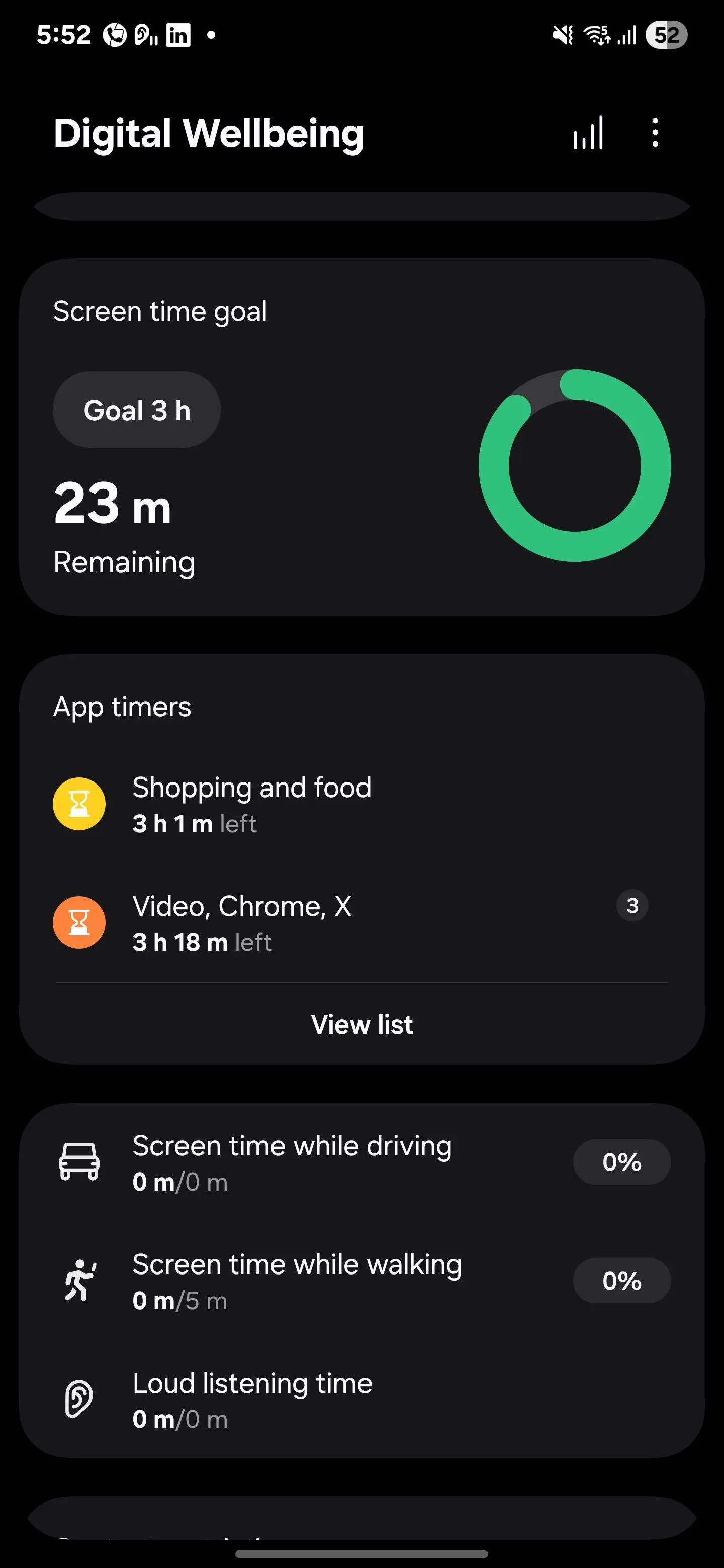 Mục tiêu thời gian sử dụng màn hình hiển thị trong Digital Wellbeing của Samsung, giúp theo dõi và kiểm soát thời gian dùng điện thoại.