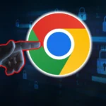 Người dùng đang chỉ vào biểu tượng Google Chrome, thể hiện mối lo ngại về bảo mật trực tuyến khi đối mặt với các cuộc tấn công mạng sử dụng AI.