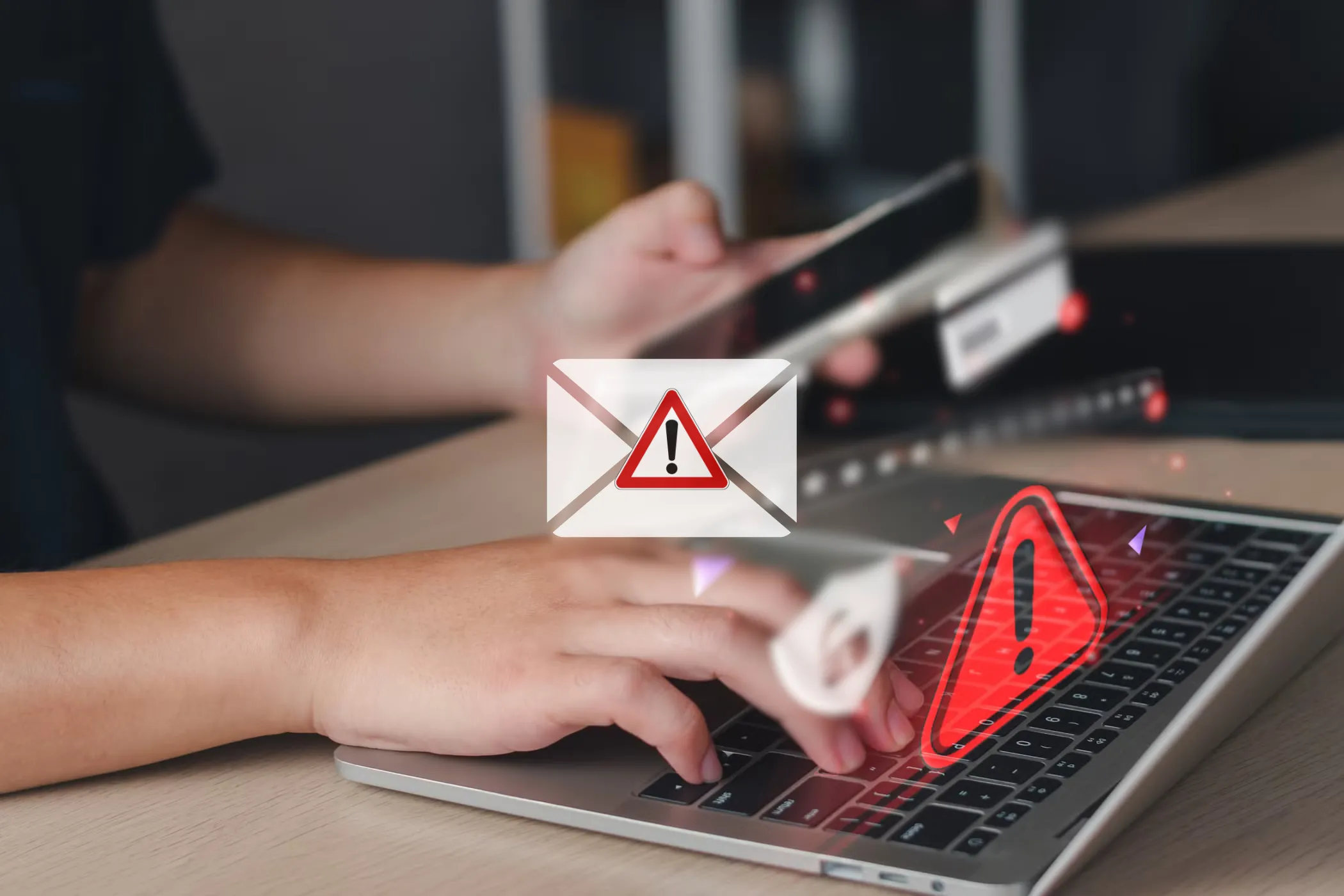Người dùng máy tính xách tay đang chặn email lừa đảo (phishing), minh họa rủi ro lừa đảo trực tuyến trên Dark Web.