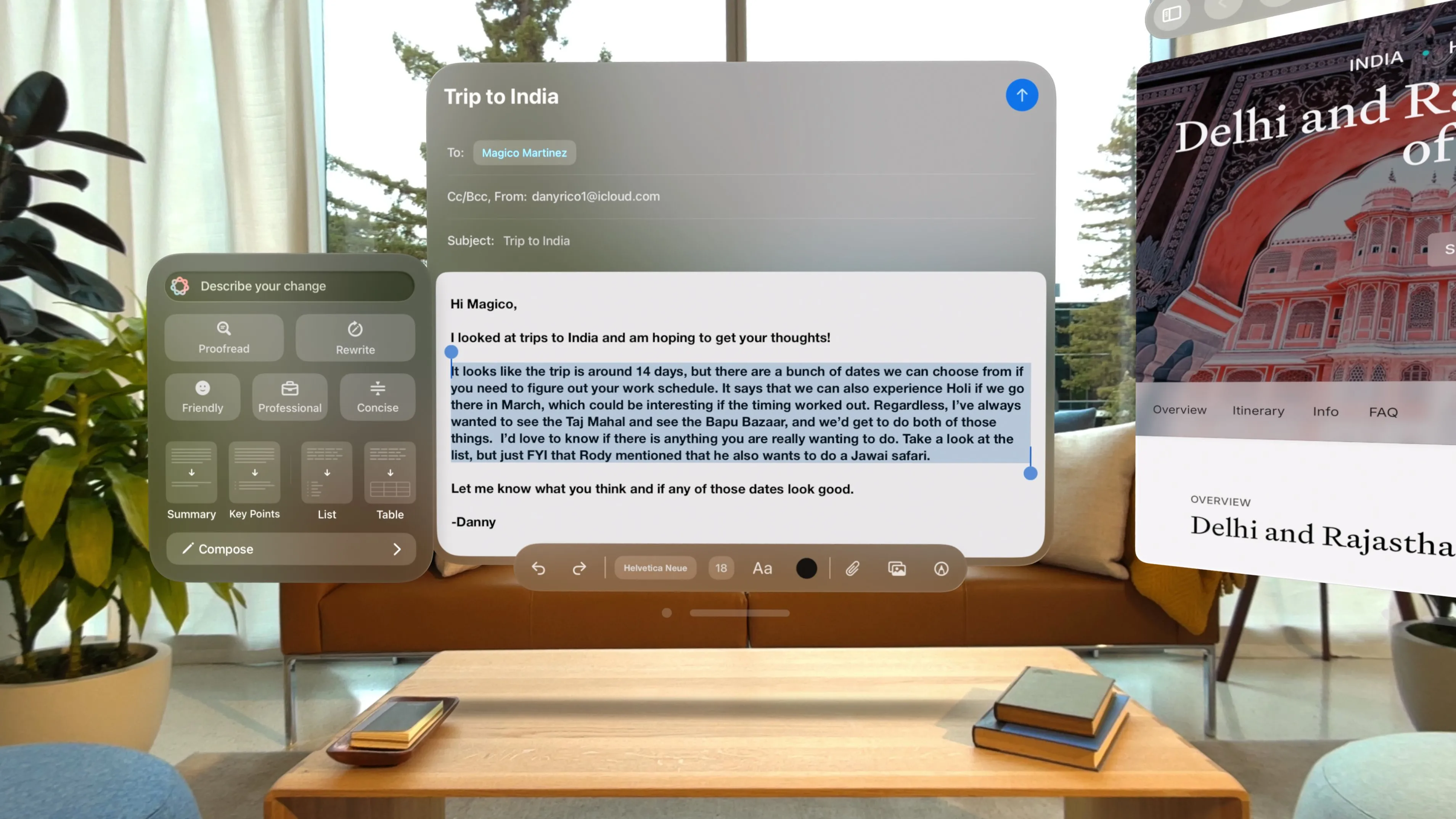 Người dùng trải nghiệm các tính năng Apple Intelligence trên kính thực tế hỗn hợp Apple Vision Pro.