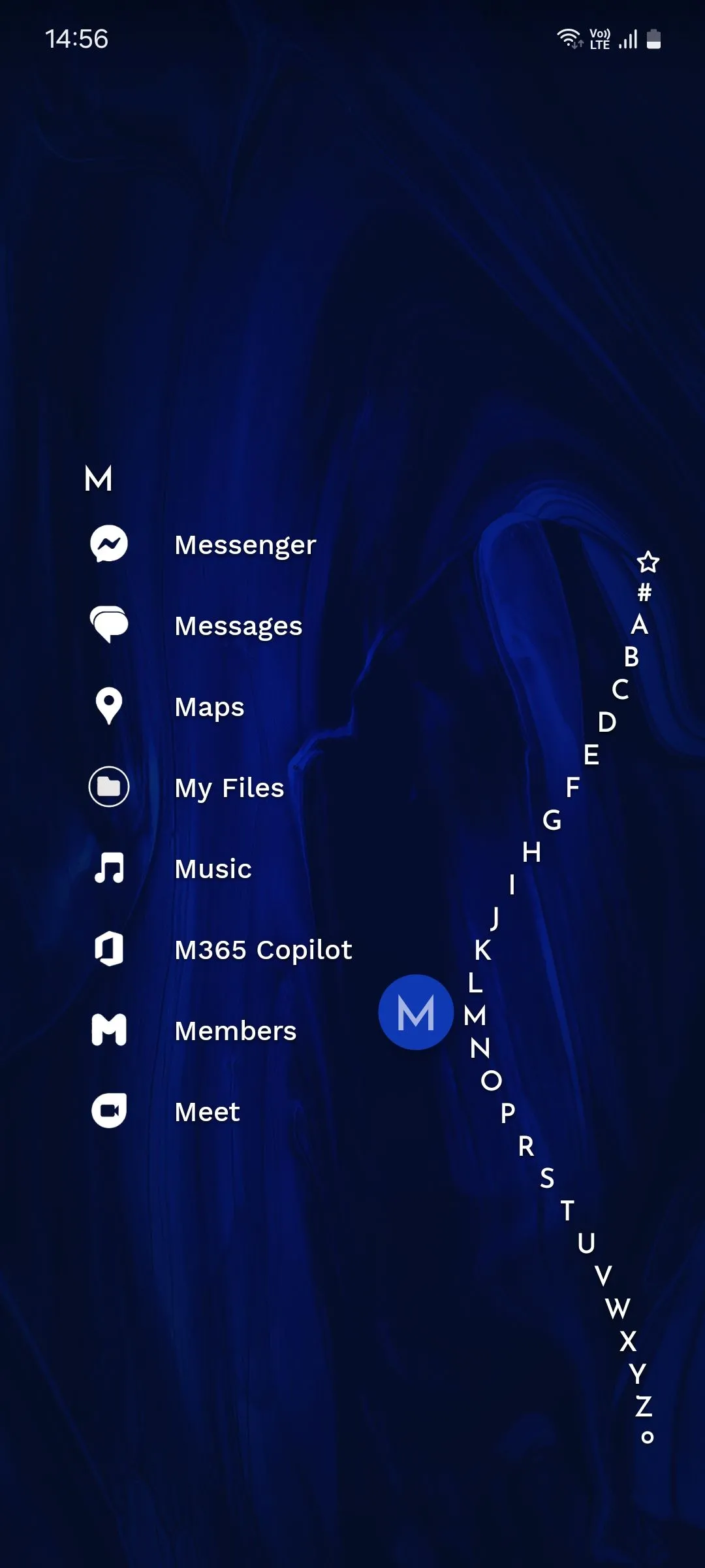 Niagara Launcher hiển thị danh sách ứng dụng được sắp xếp theo bảng chữ cái