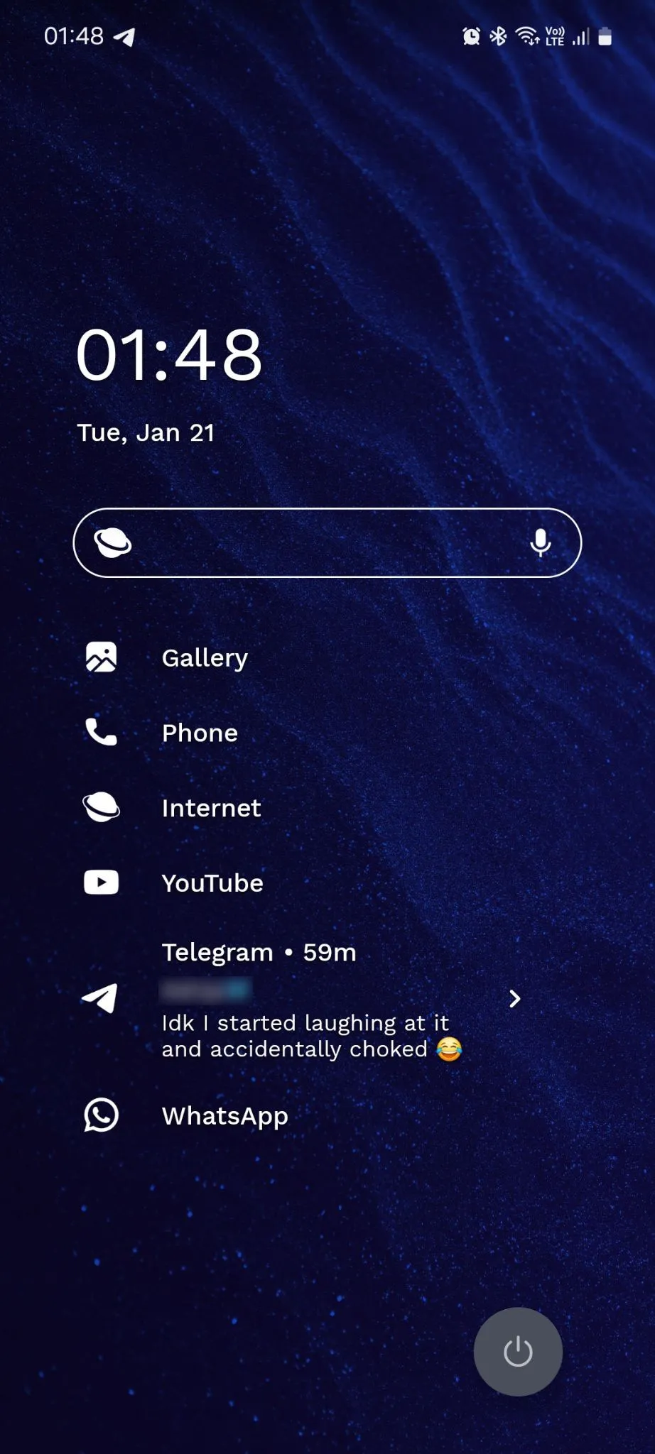 Niagara Launcher hiển thị nội dung thông báo từ ứng dụng Telegram trên màn hình chính