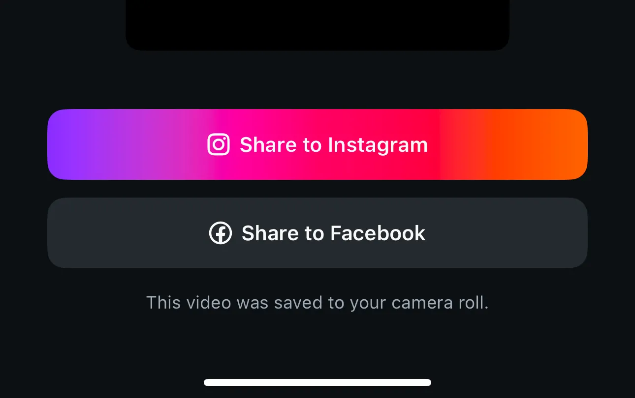 Nút chia sẻ trực tiếp video đã chỉnh sửa từ Edits lên Instagram và Facebook, thể hiện sự tích hợp chặt chẽ với các nền tảng của Meta.