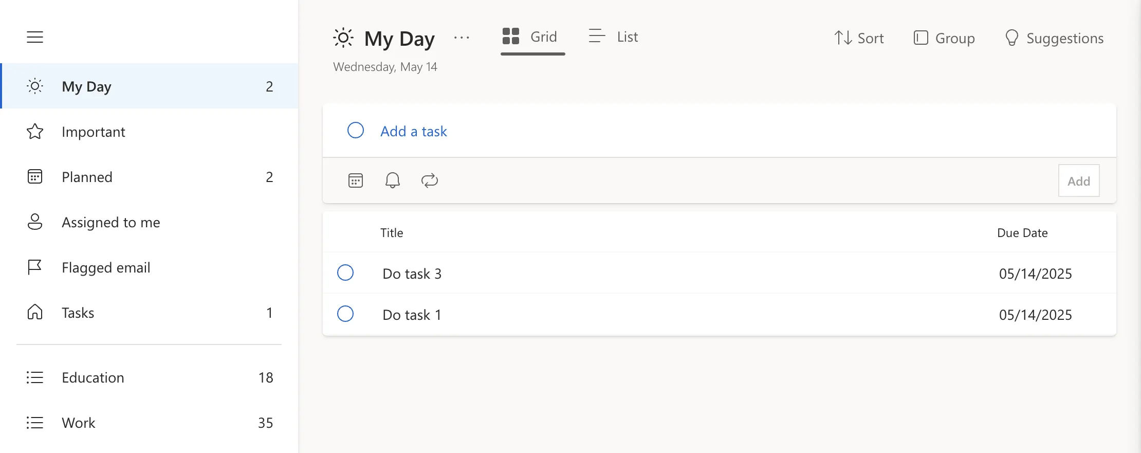 Phần My Day trong Microsoft To Do hiển thị các tác vụ hàng ngày